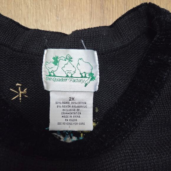 Vtg Quack Factory Nativity Baby Jesus Christmas Holiday Black Sweater 2XL EUC - Picture 5 of 8